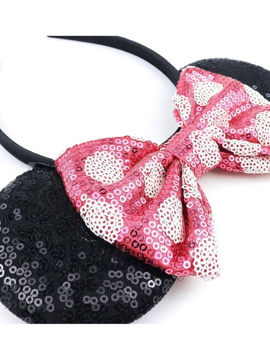 Women\'s Hot Pink Polyester Sequin Bow Mickey Mouse Headband Hair Accessory main image 5